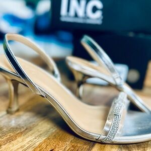INC Sandal Prom Shoe NIB Sz 7 slingback silver rhinestone
